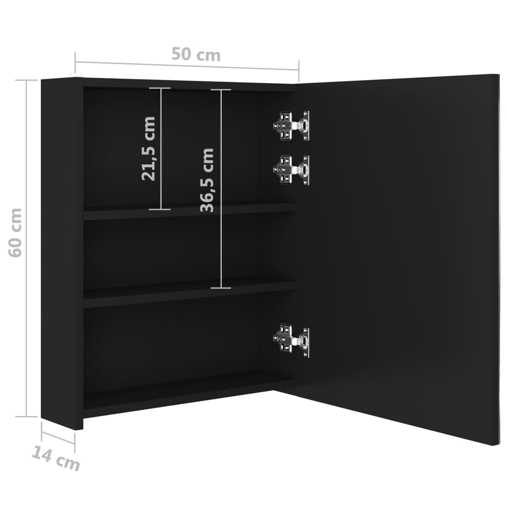 vidaXL fekete LED-es tükrös fürdőszobaszekrény 50 x 14 x 60 cm