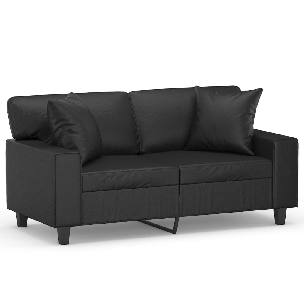 vidaXL 2 személyes fekete műbőr kanapé párnákkal 120 cm