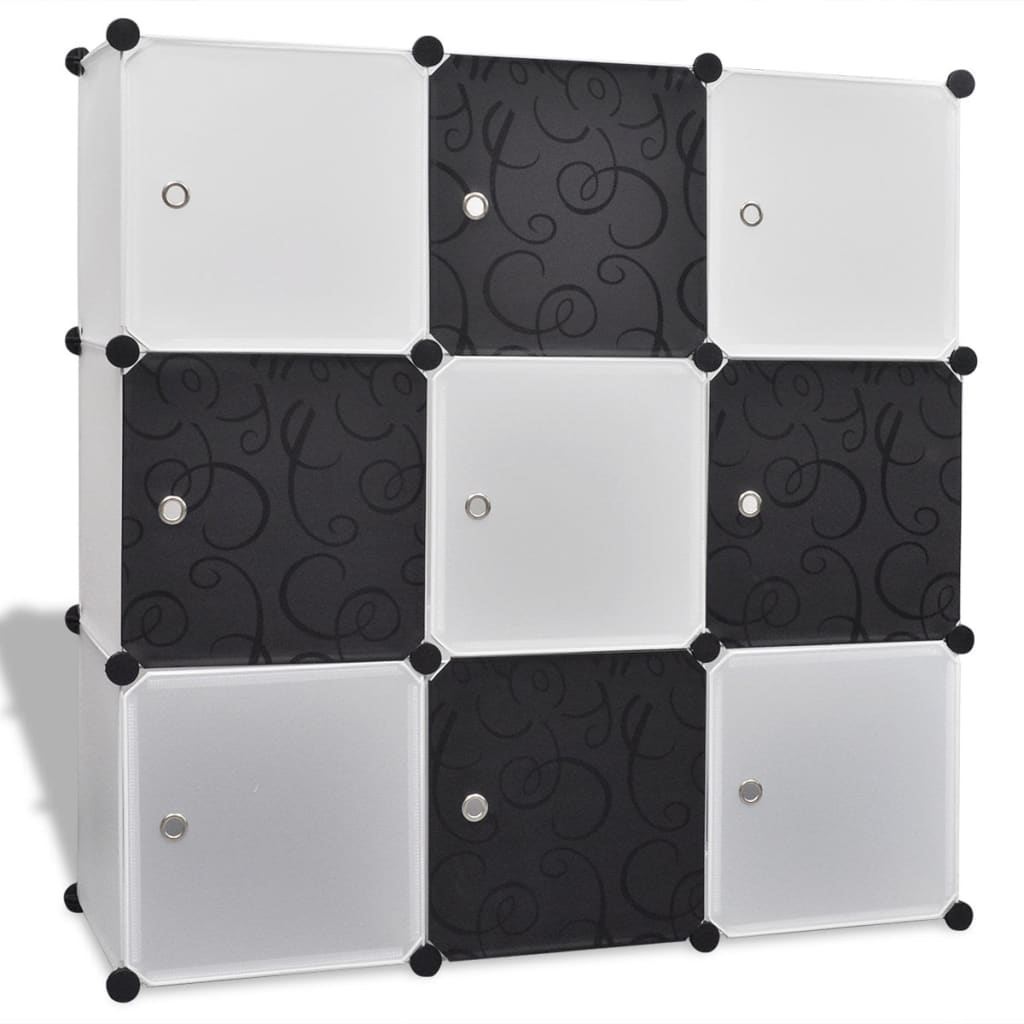9 rekeszes kocka tároló 110 x 37 x 110 cm fekete-fehér