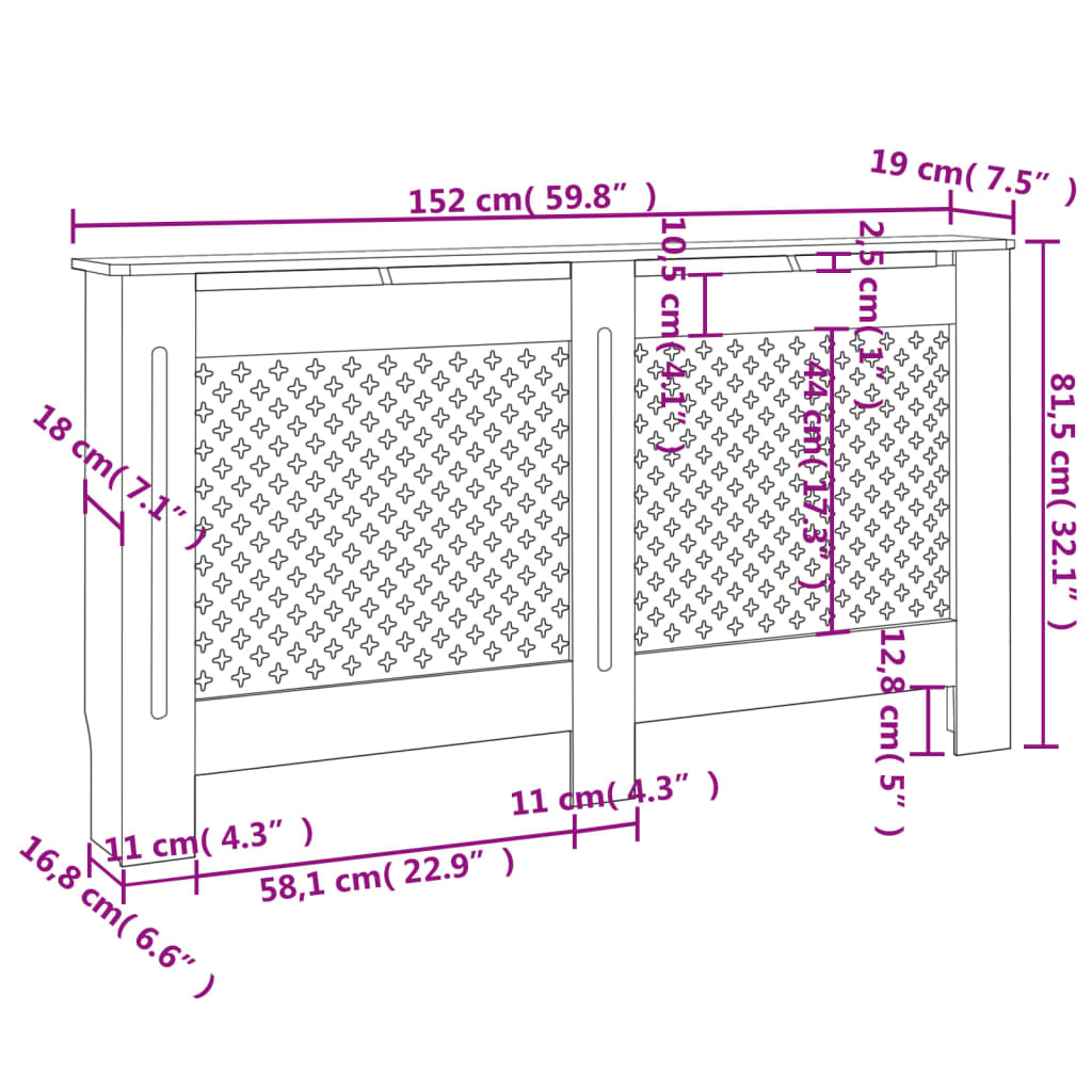 vidaXL antracitszürke MDF radiátorburkolat 152 x 19 x 81,5 cm