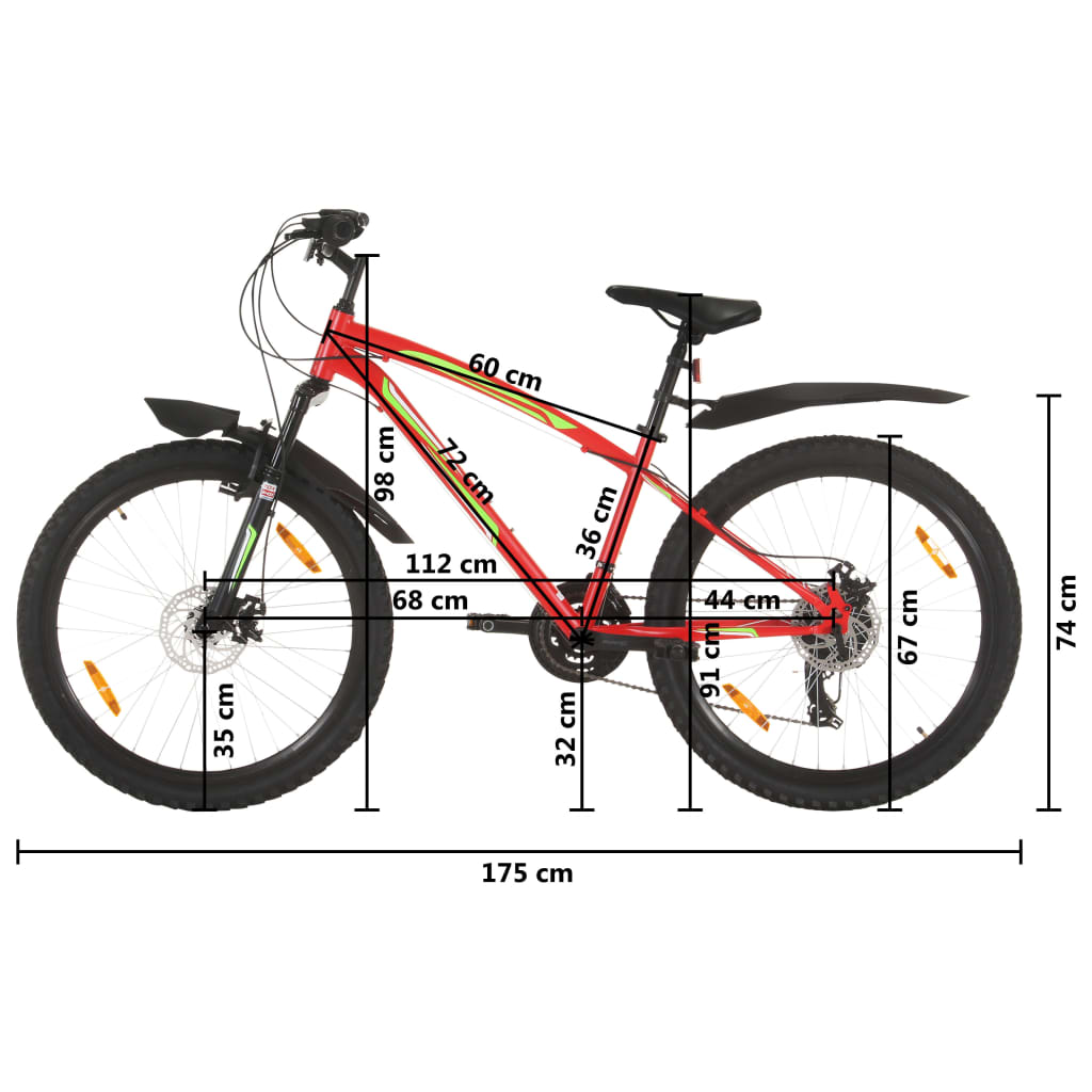 vidaXL 21 sebességes piros mountain bike 26 hüvelykes kerékkel 36 cm