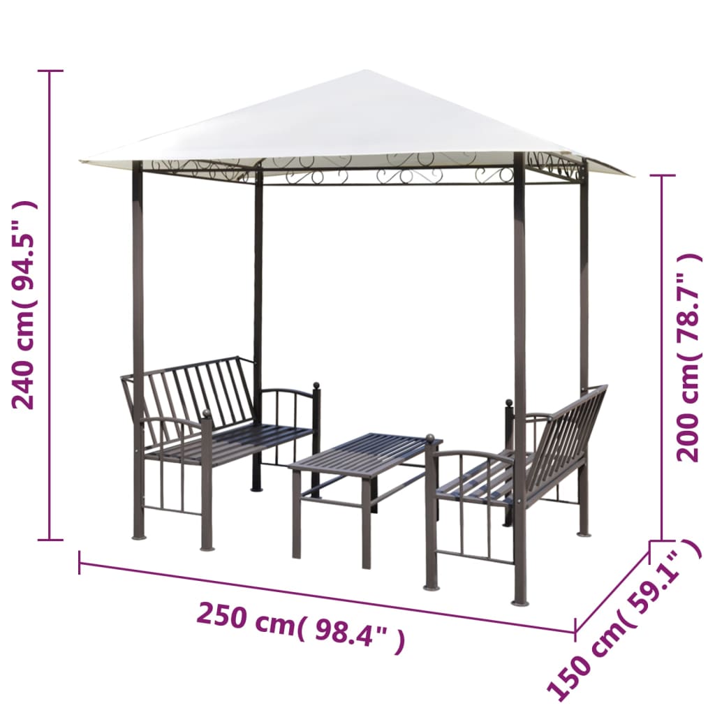 vidaXL kerti pavilon asztallal és padokkal 2,5 x 1,5 x 2,4 m