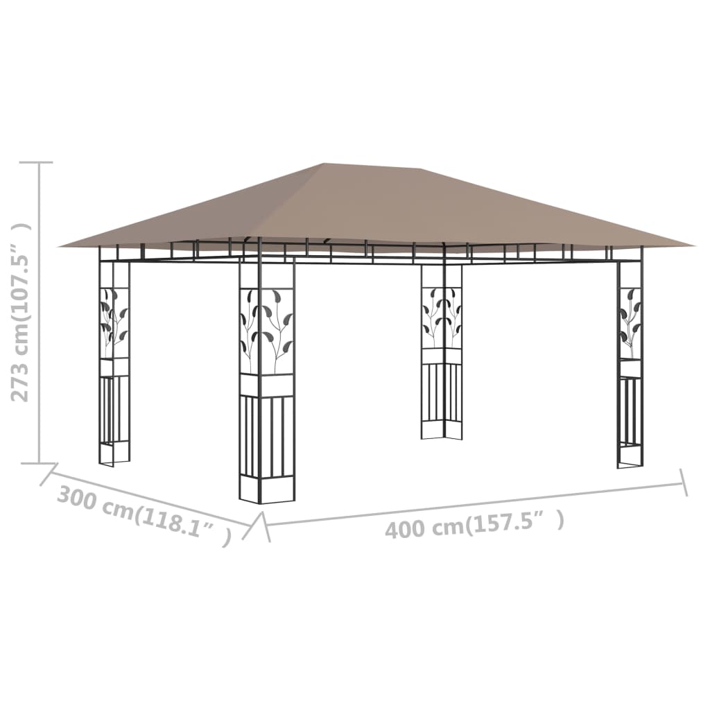 vidaXL tópszínű pavilon szúnyoghálóval 4 x 3 x 2,73 m 180 g/m²