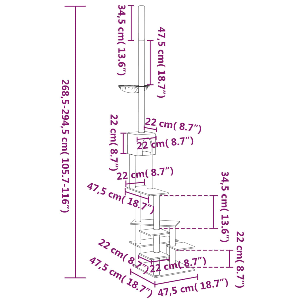 vidaXL sötétszürke plafonig érő kaparófa 268,5-294,5 cm