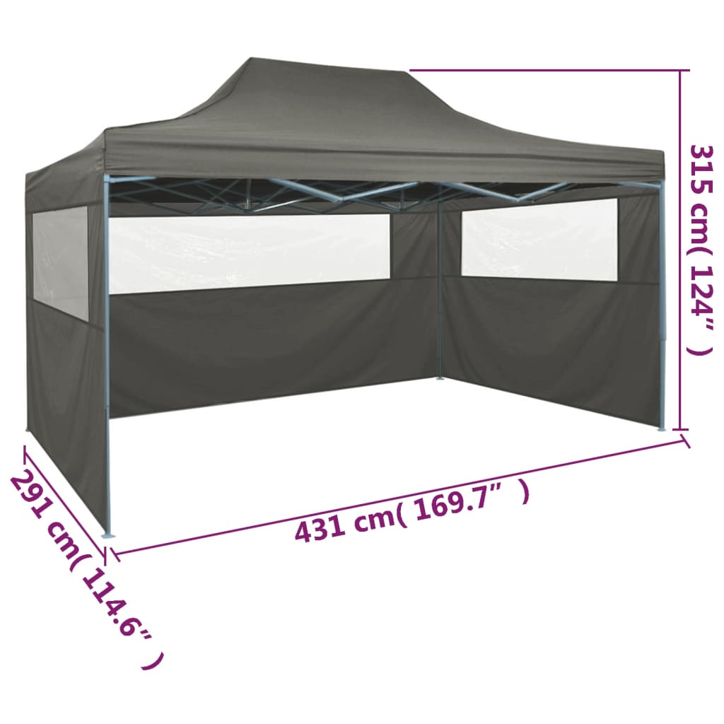 vidaXL antracitszürke összecsukható sátor 3 fallal, 3 x 4,5 méter
