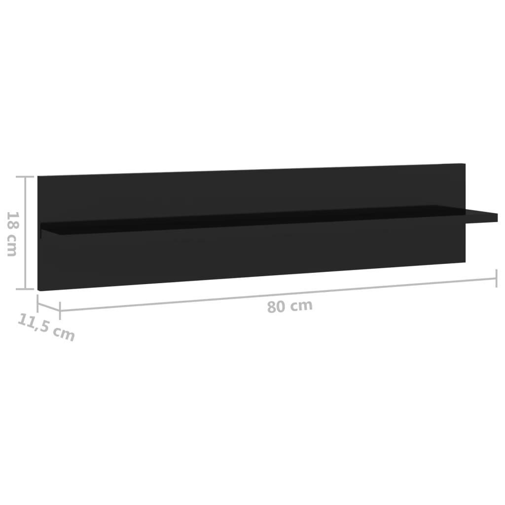 vidaXL 2 db magasfényű fekete forgácslap fali polc 80 x 11,5 x 18 cm