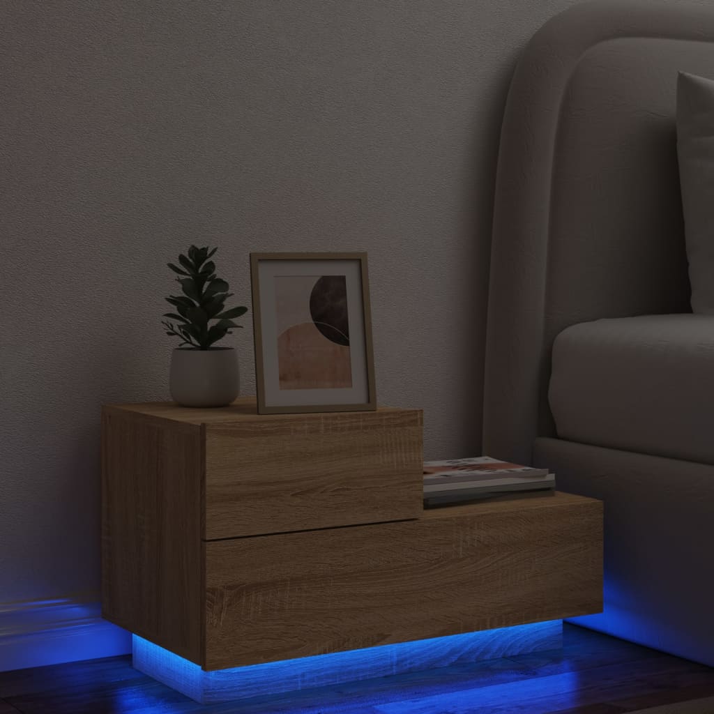 vidaXL sonoma-tölgyszínű éjjeliszekrény LED-ekkel 70 x 36 x 40,5 cm