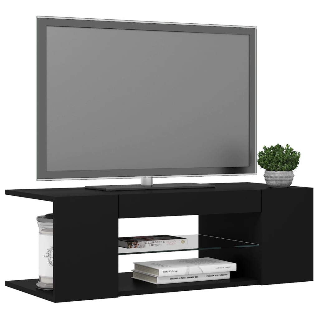 vidaXL fekete TV-szekrény LED lámpákkal 90 x 39 x 30 cm
