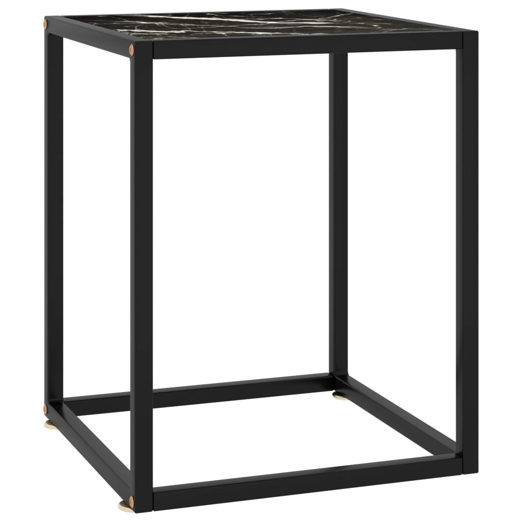 vidaXL fekete dohányzóasztal fekete márványmintás üveggel 40x40x50 cm