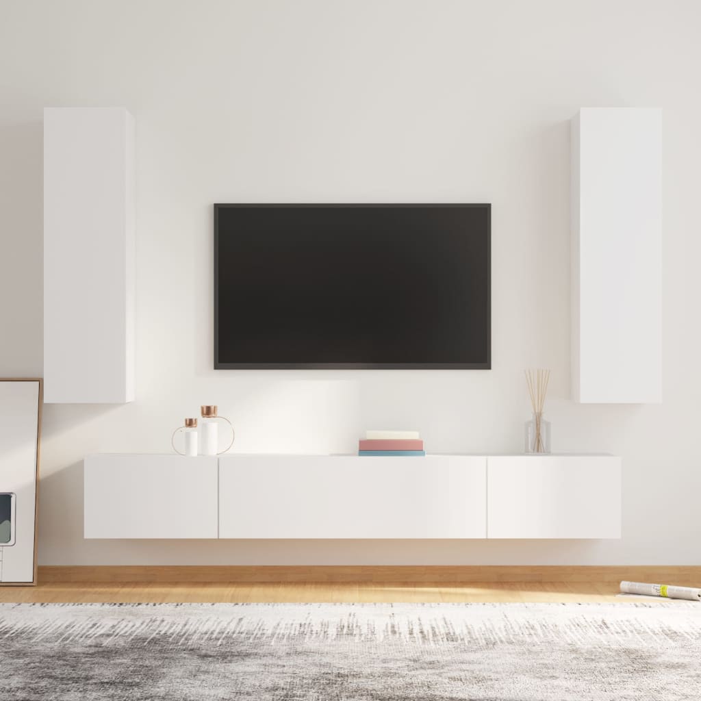 vidaXL 4 részes fehér szerelt fa TV-szekrényszett