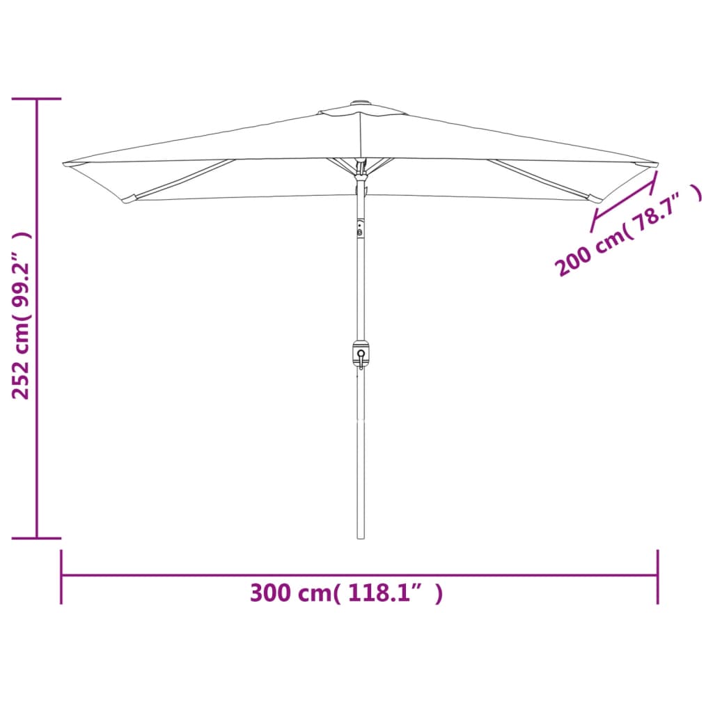 vidaXL antracitszürke kültéri napernyő fémrúddal 300 x 200 cm