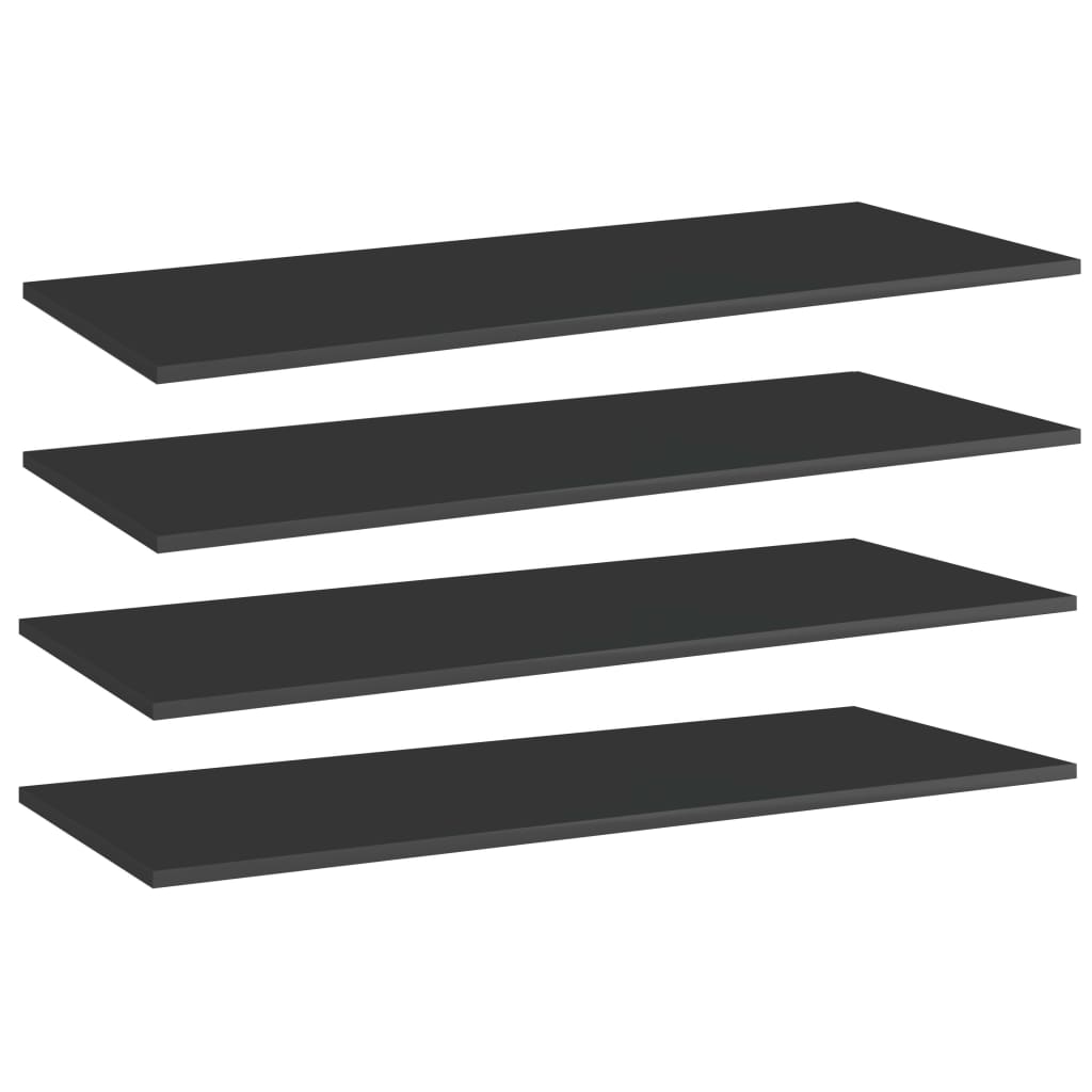 vidaXL 4 db magasfényű fekete forgácslap könyvespolc 100 x 40 x 1,5 cm