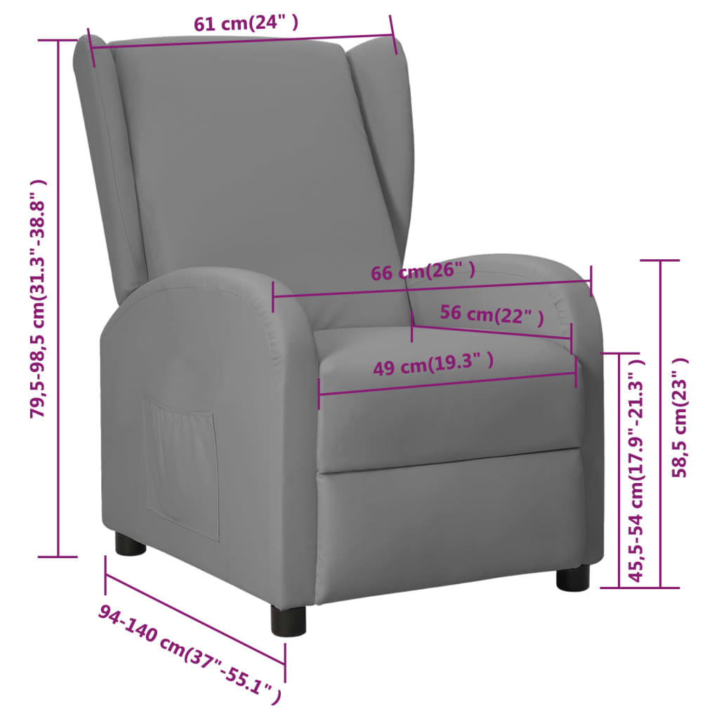 vidaXL szürke műbőr dönthető szárnyas fotel