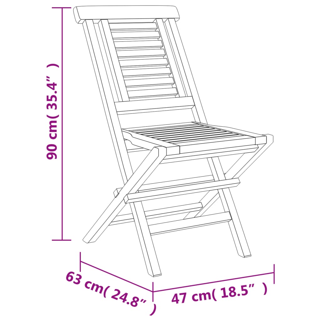 vidaXL 2 db tömör tíkfa összecsukható kerti szék 47 x 63 x 90 cm