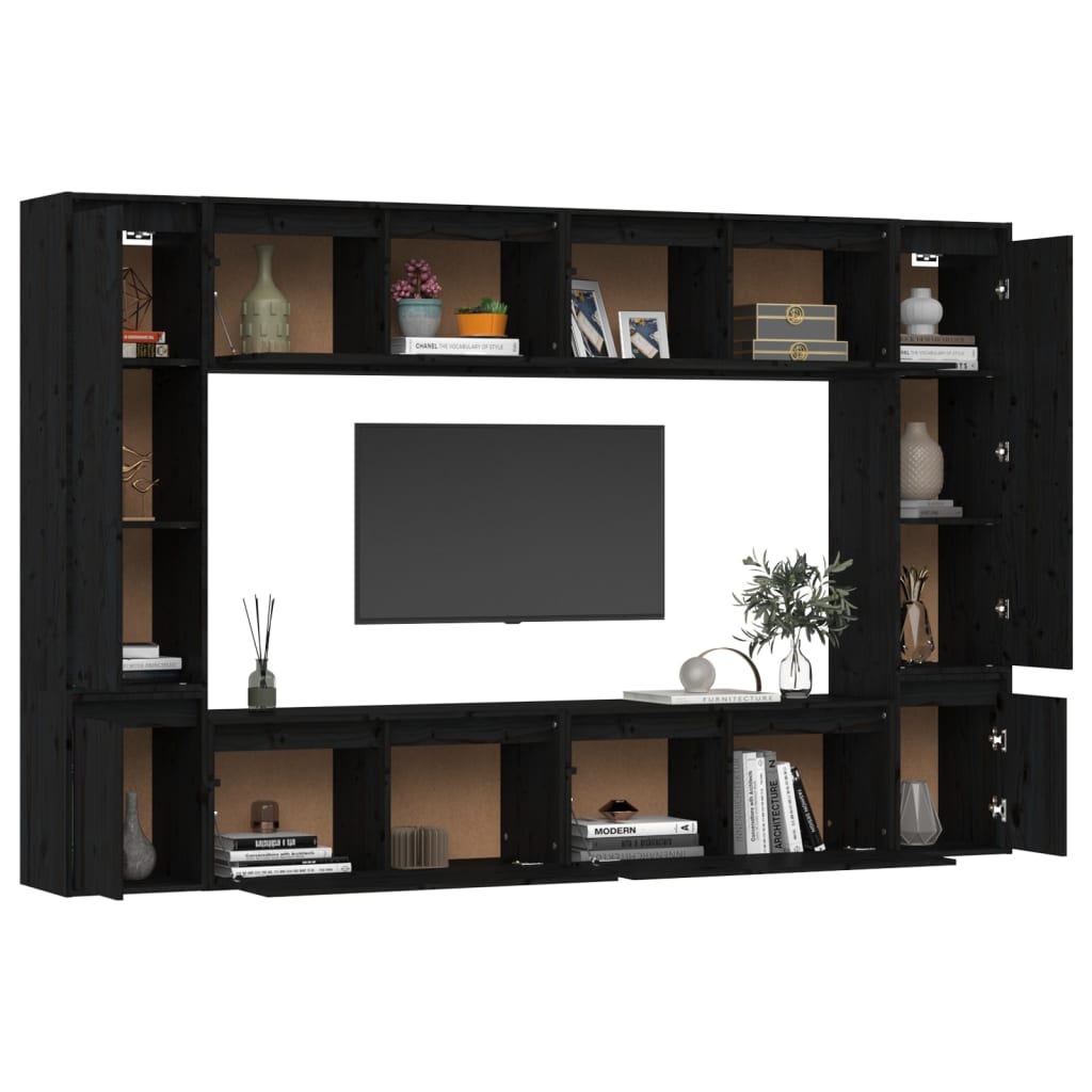 vidaXL 8 darab fekete tömör fenyőfa TV-szekrény