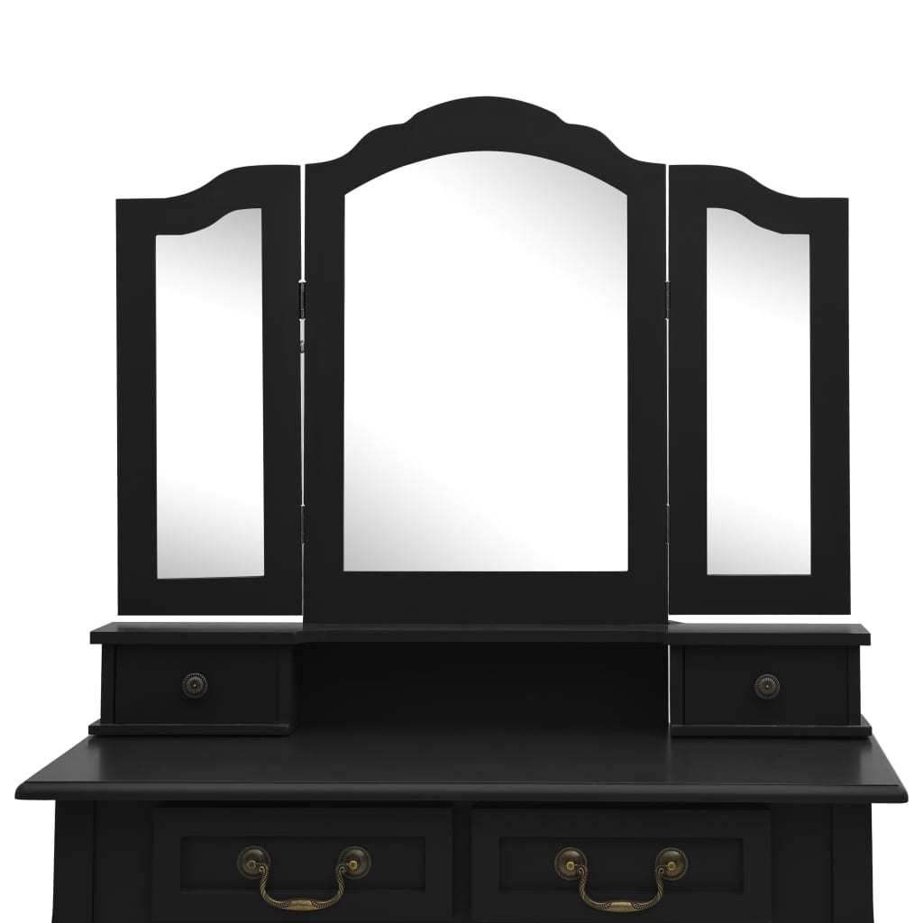 vidaXL fekete császárfa fésülködőasztal-szett ülőkével 80x69x141 cm