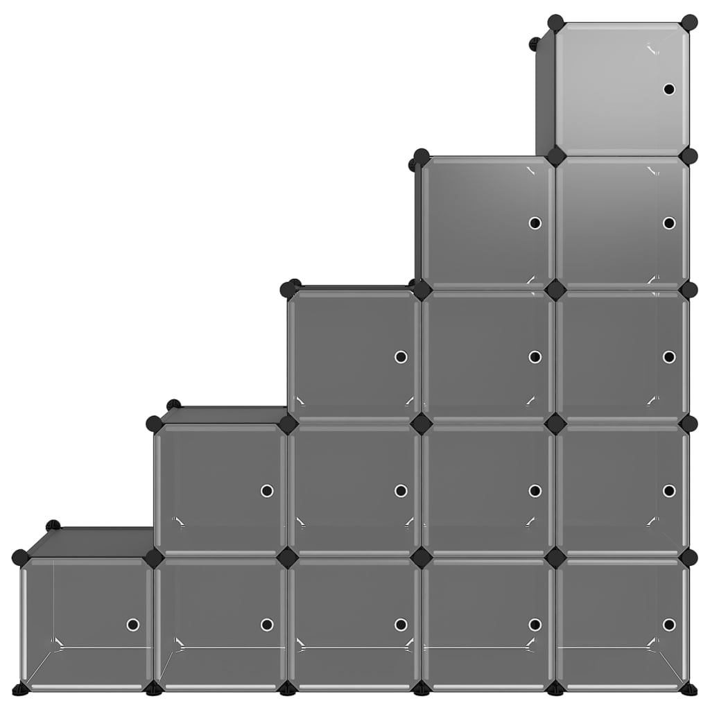 vidaXL fekete polipropilén tárolókocka 15 db kockával és ajtókkal