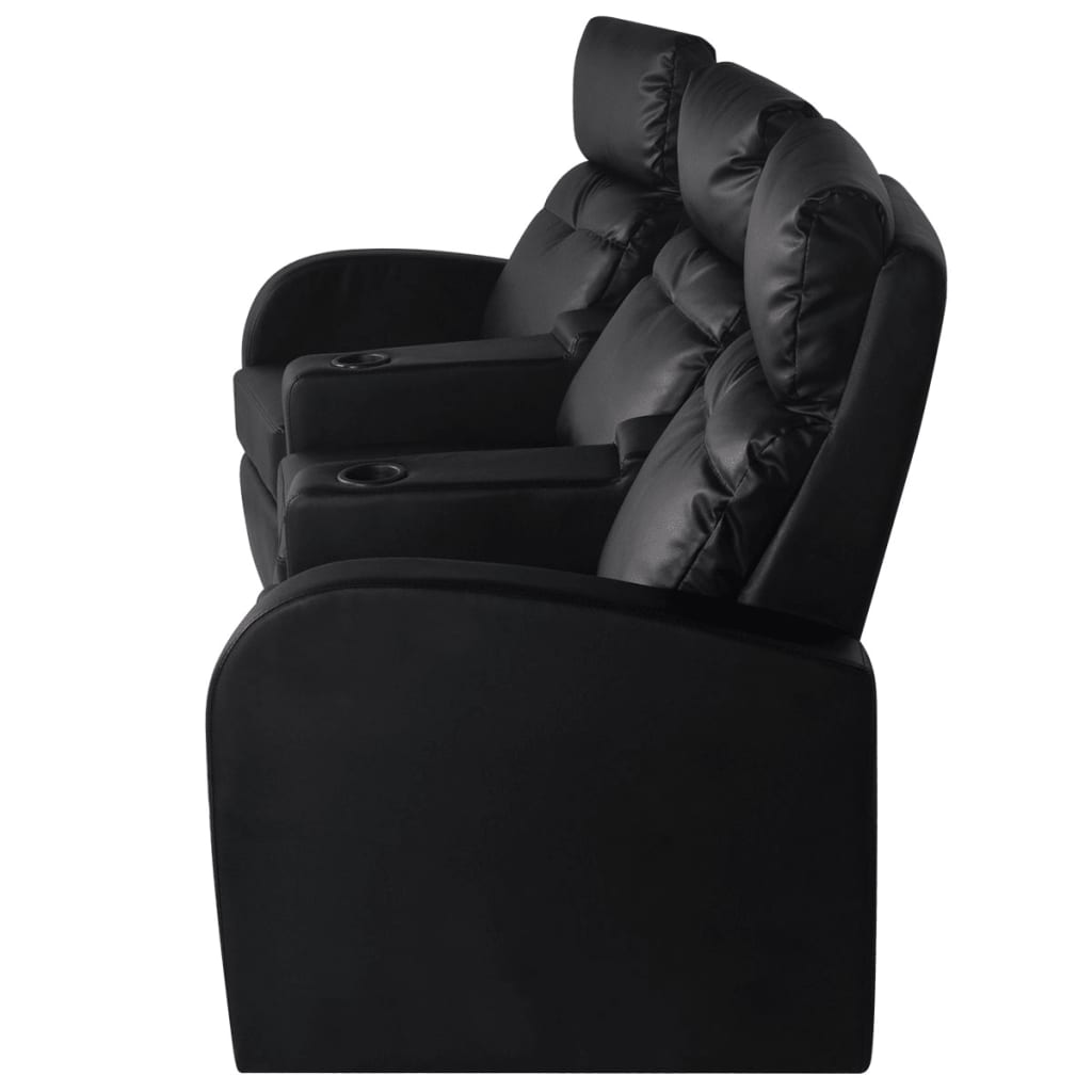 vidaXL 3 személyes fekete dönthető támlájú műbőr fotel