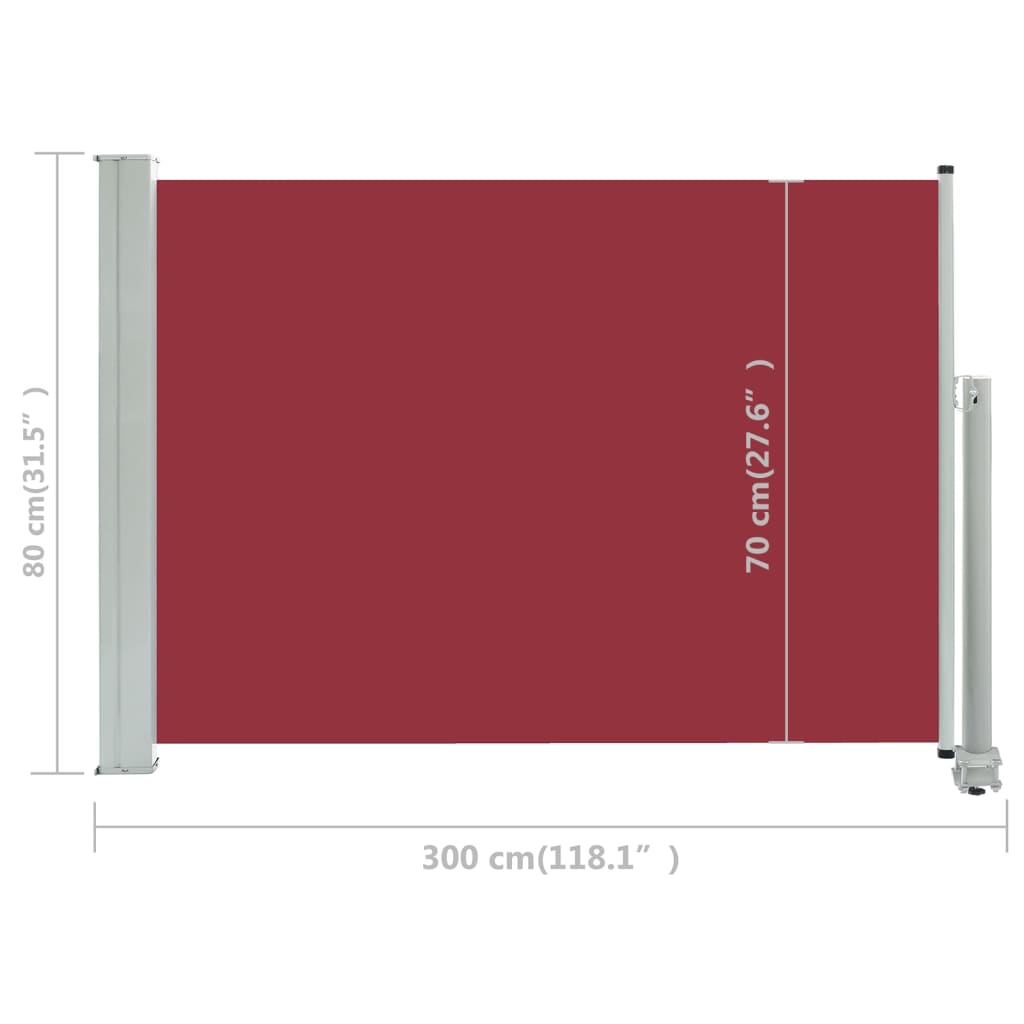 vidaXL piros kihúzható oldalsó terasz napellenző 80 x 300 cm