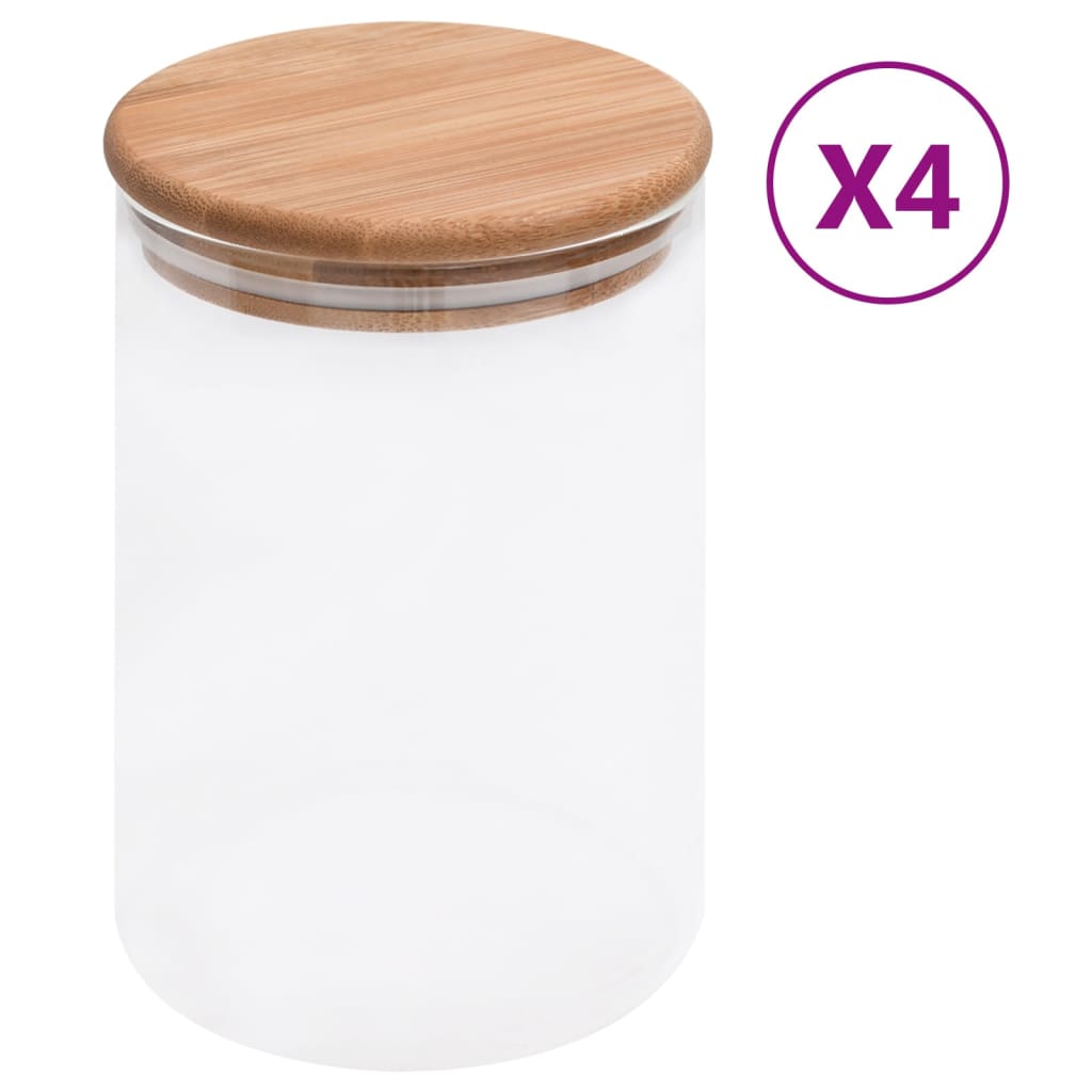 vidaXL 4 db üvegedény bambuszfedéllel 800 ml