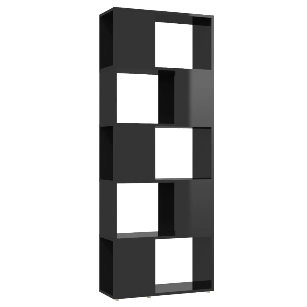 vidaXL magasfényű fekete térelválasztó könyvszekrény 60 x 24 x 155 cm