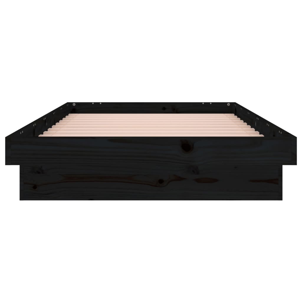 vidaXL fekete tömör fa ágykeret LED-világítással 90 x 200 cm