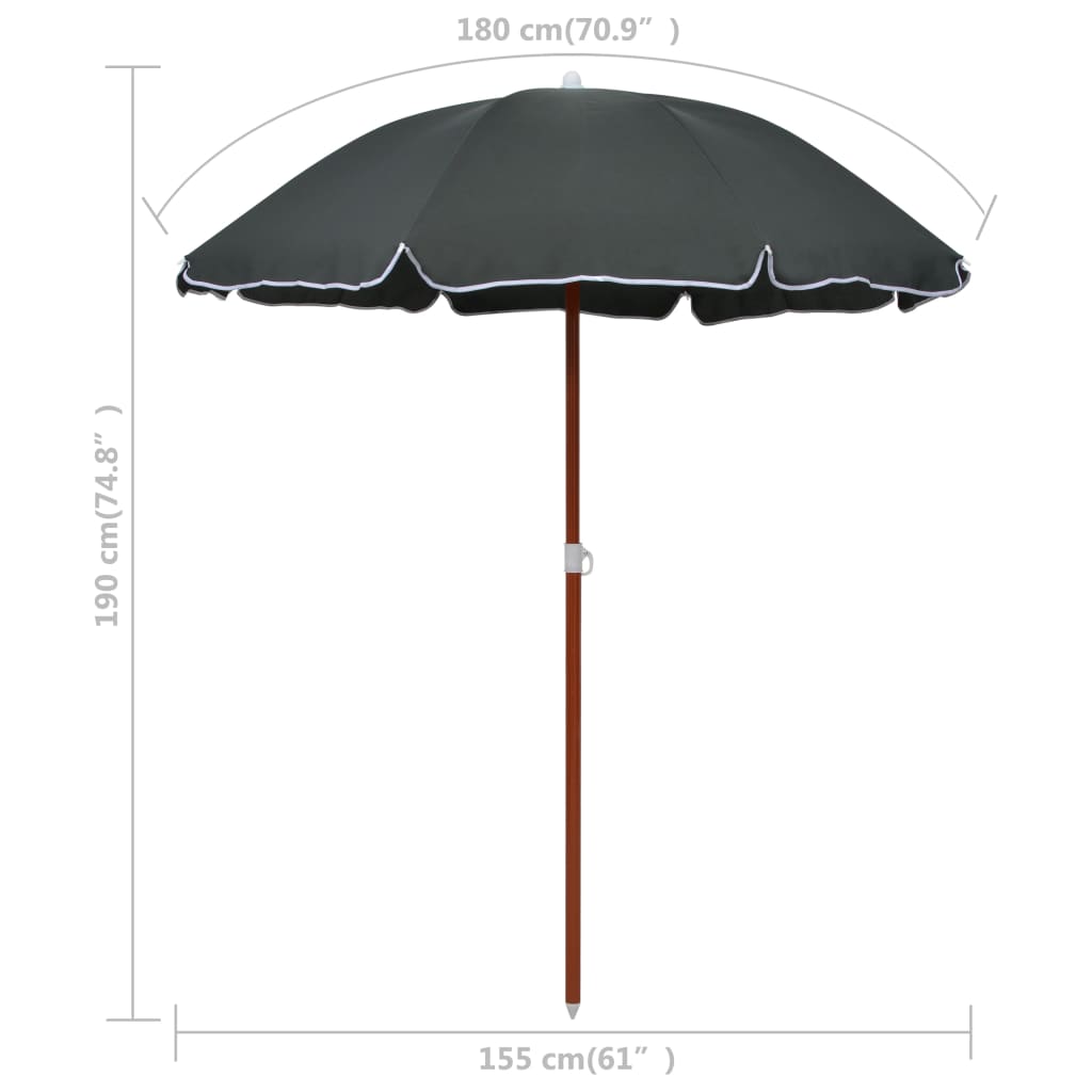 vidaXL antracitszürke napernyő acélrúddal 180 cm