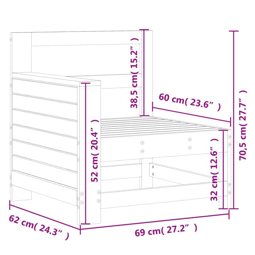 vidaXL tömör duglászfenyő kerti karfás kanapé 69x62x70,5 cm