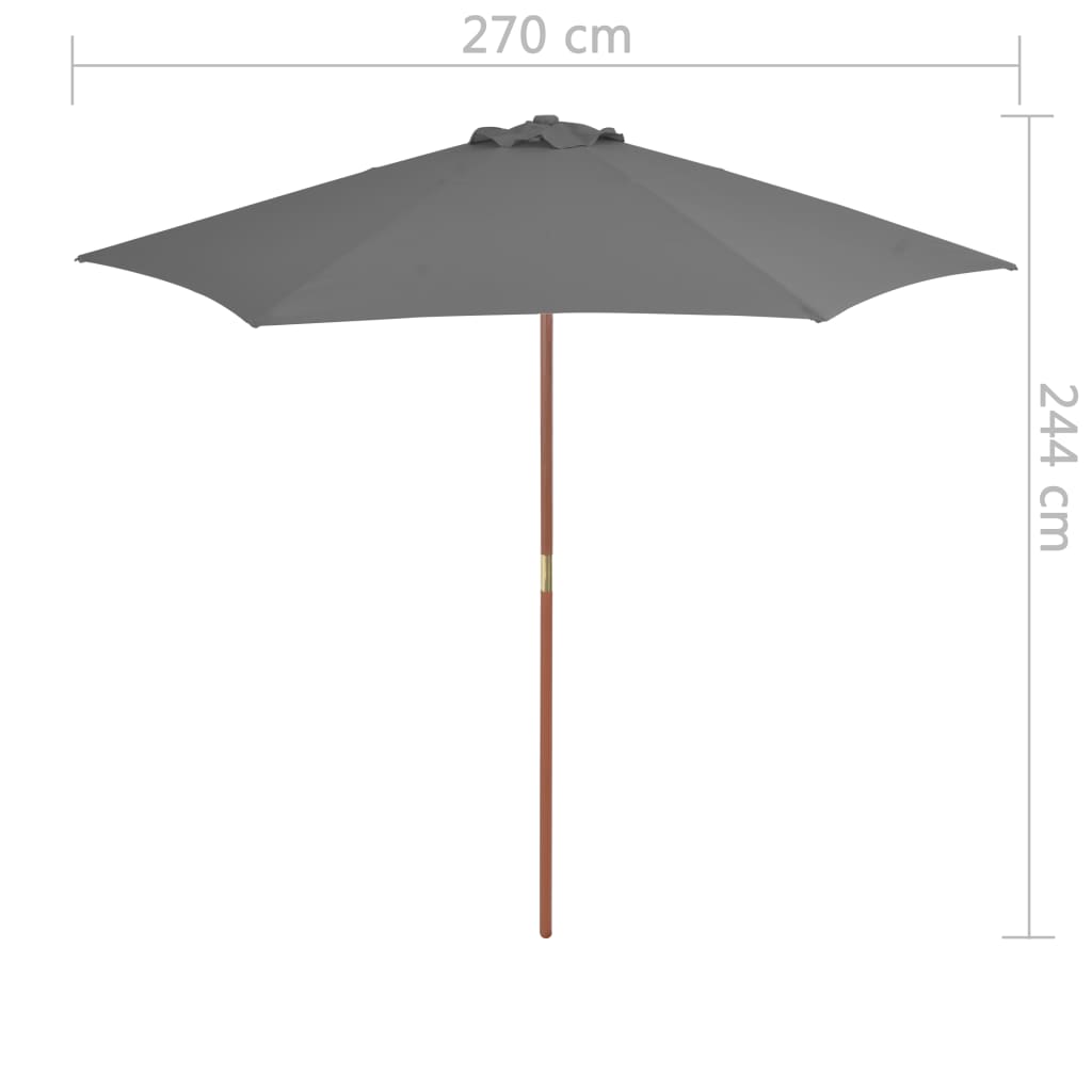 vidaXL antracitszürke kültéri napernyő farúddal, 270 cm