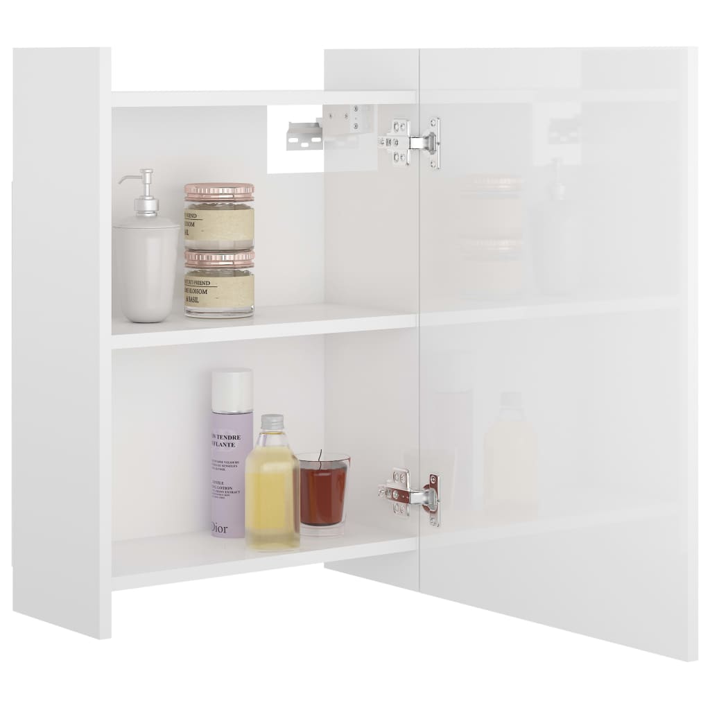 vidaXL magasfényű fehér forgácslap tükrös szekrény 62,5 x 20,5 x 64 cm