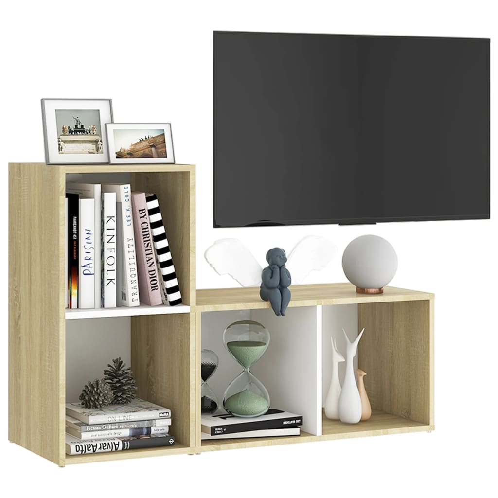 vidaXL 2 db fehér-sonoma színű forgácslap TV-szekrény 72x35x36,5 cm