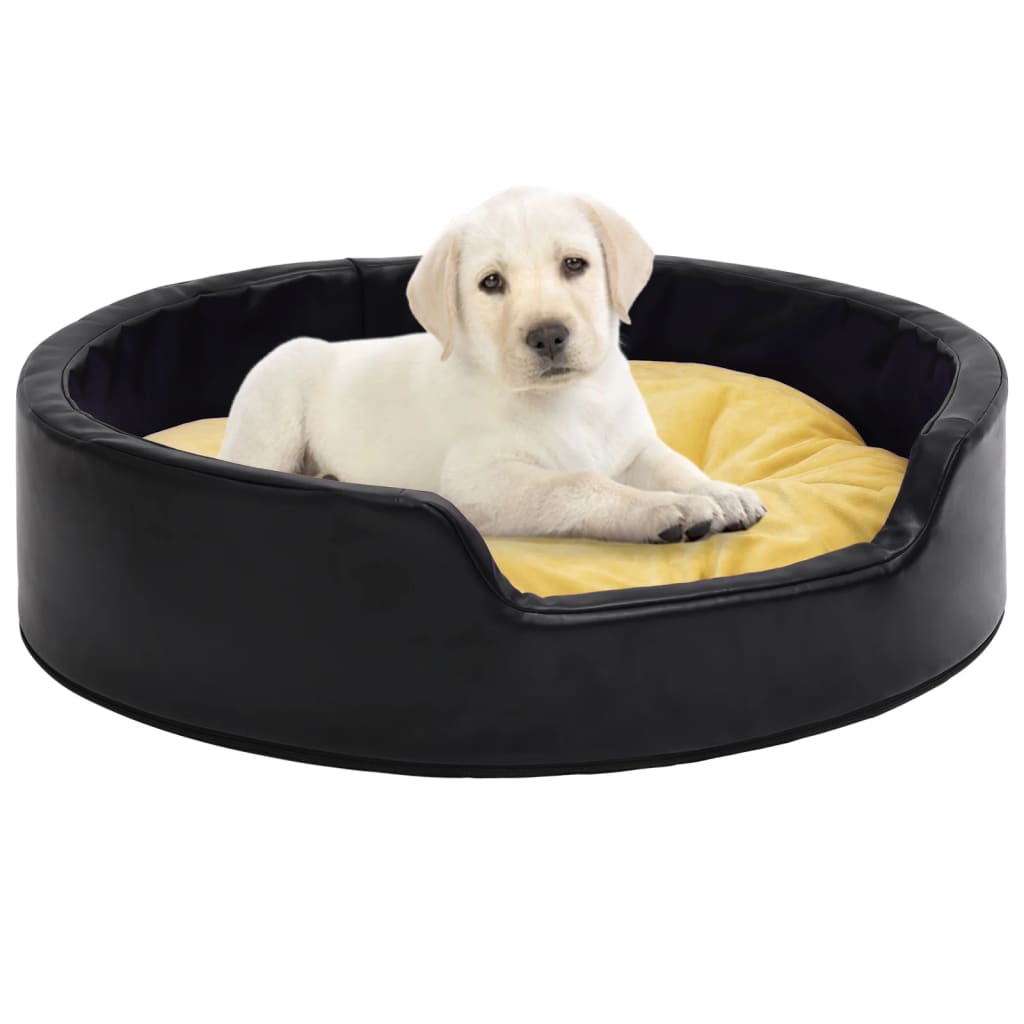vidaXL fekete-sárga plüss és műbőr kutyaágy 99 x 89 x 21 cm