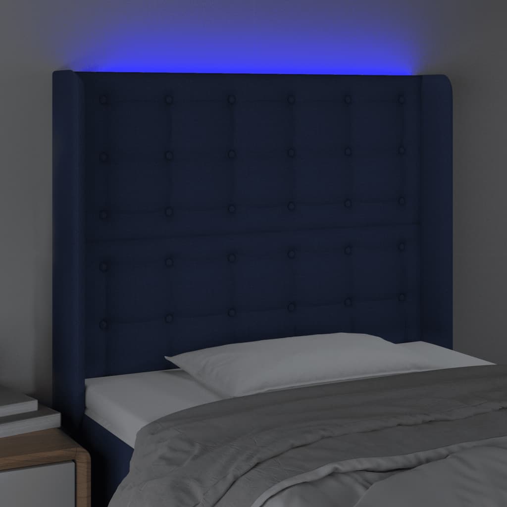 vidaXL kék szövet LED-es fejtámla 83x16x118/128 cm