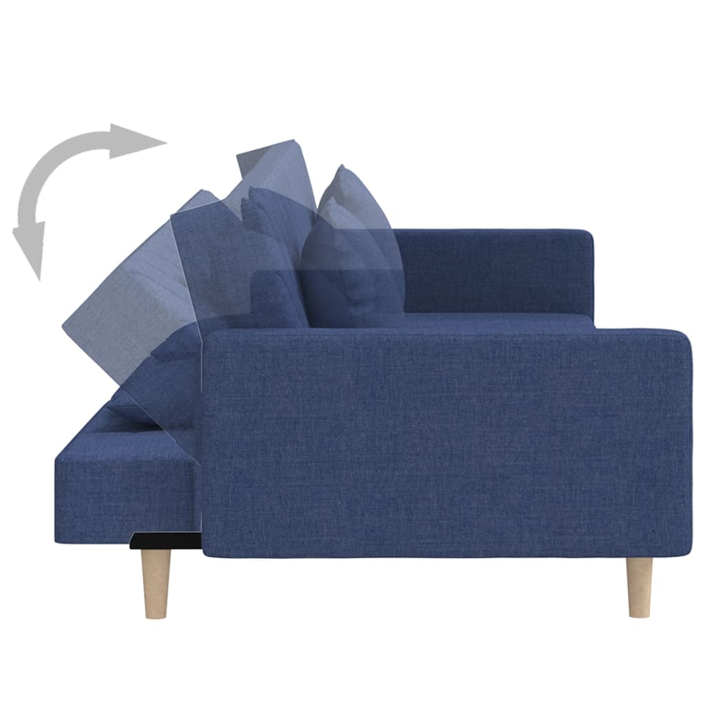 vidaXL kétszemélyes kék szövet kanapéágy 2 párnával és lábtartóval