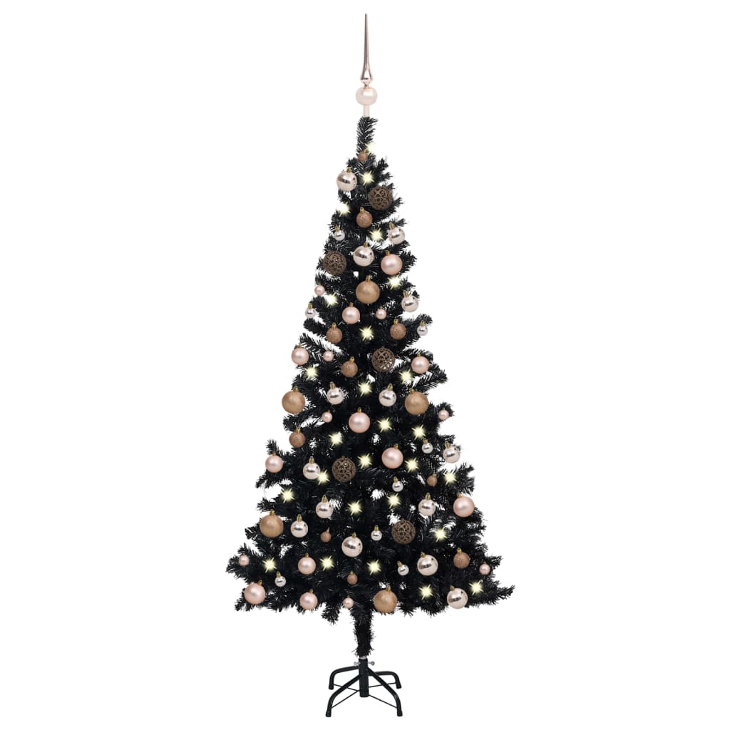 vidaXL fekete PVC műkarácsonyfa LED-fényekkel és gömbszettel 150 cm