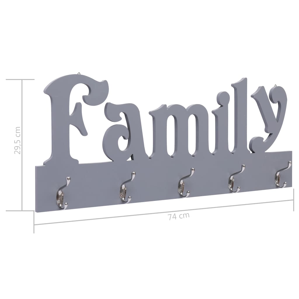 vidaXL szürke "FAMILY" feliratú fali fogas 74 x 29,5 cm