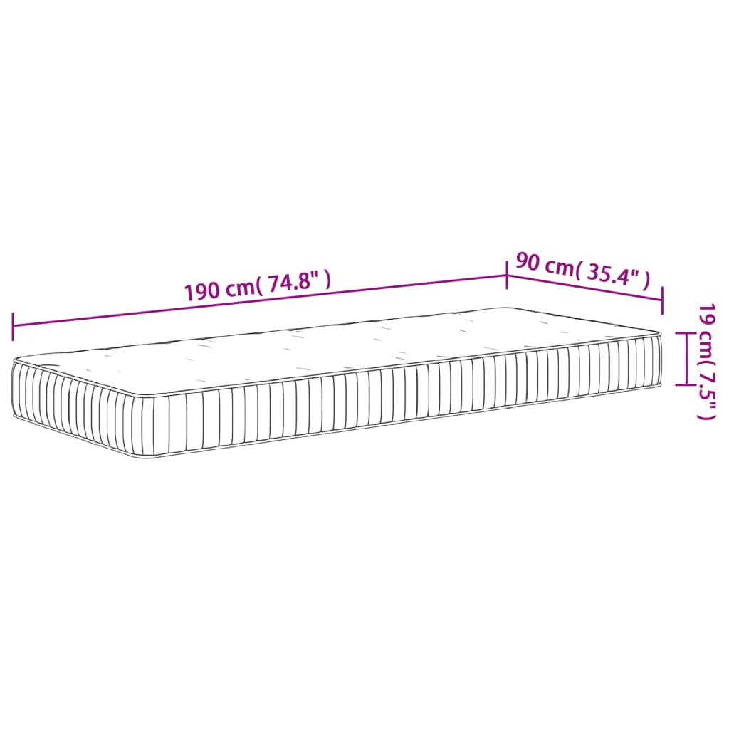 vidaXL közepes egyszemélyes zsebrugós matrac 90 x 190 cm