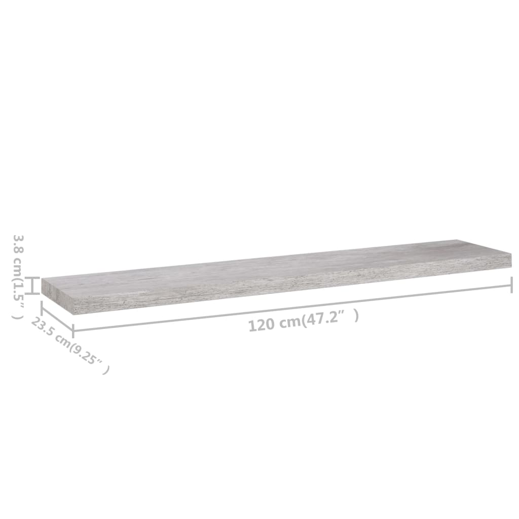 vidaXL betonszürke MDF lebegő fali polc 120 x 23,5 x 3,8 cm