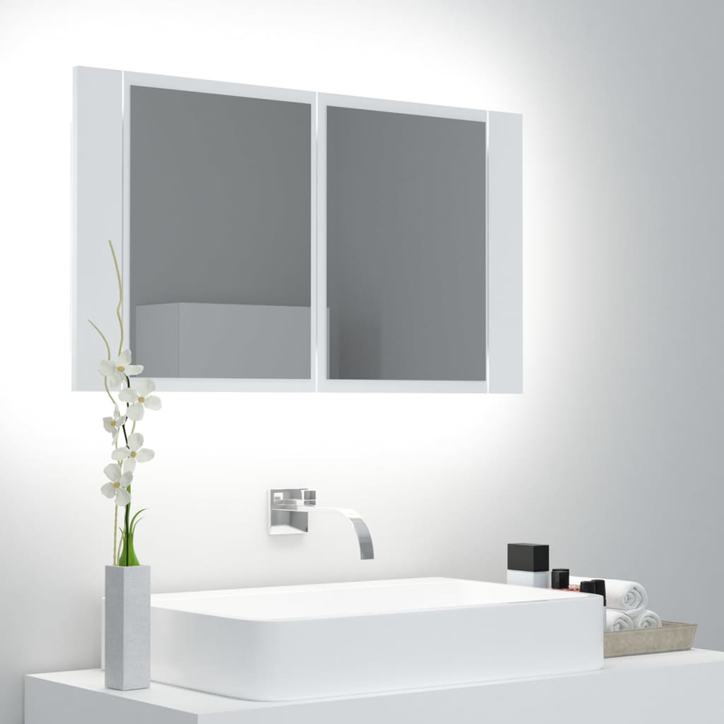vidaXL fehér akril LED-es fürdőszobaszekrény tükörrel 80x12x45 cm