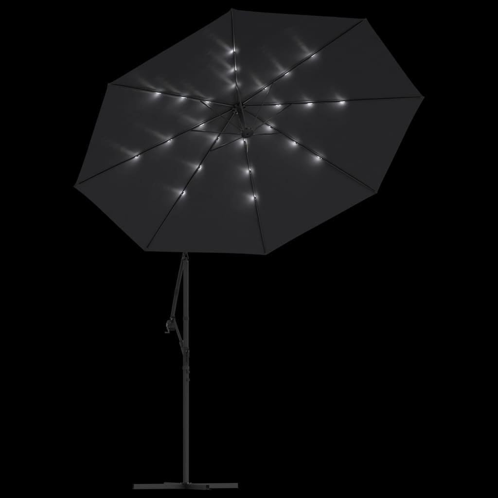 vidaXL fekete konzolos napernyő LED-fényekkel és acélrúddal 300 cm