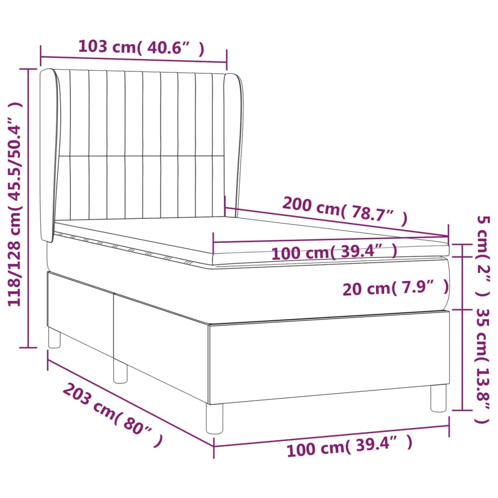 vidaXL világosszürke szövet rugós ágy matraccal 100 x 200 cm