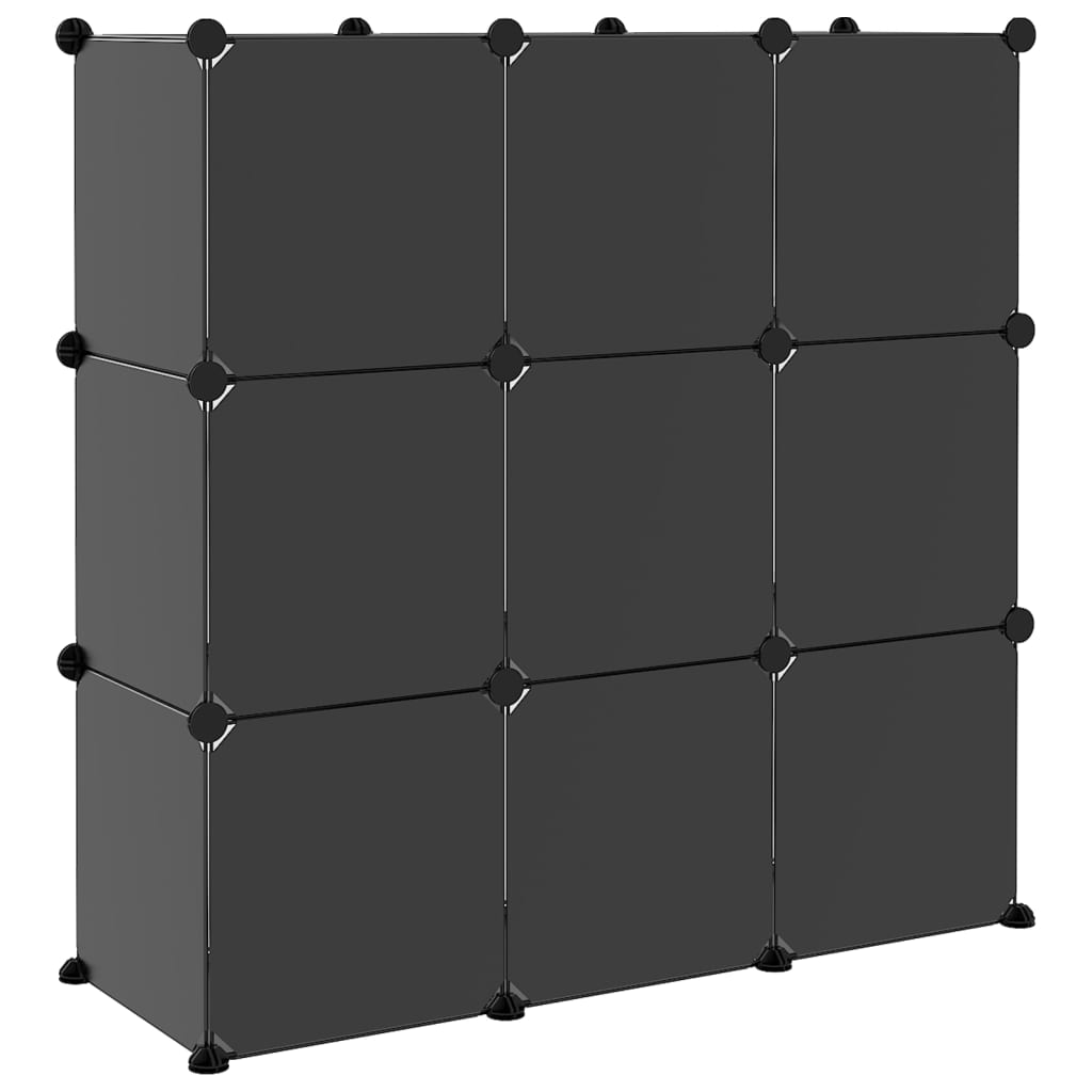 vidaXL fekete polipropilén tárolókocka 9 db kockával és ajtókkal