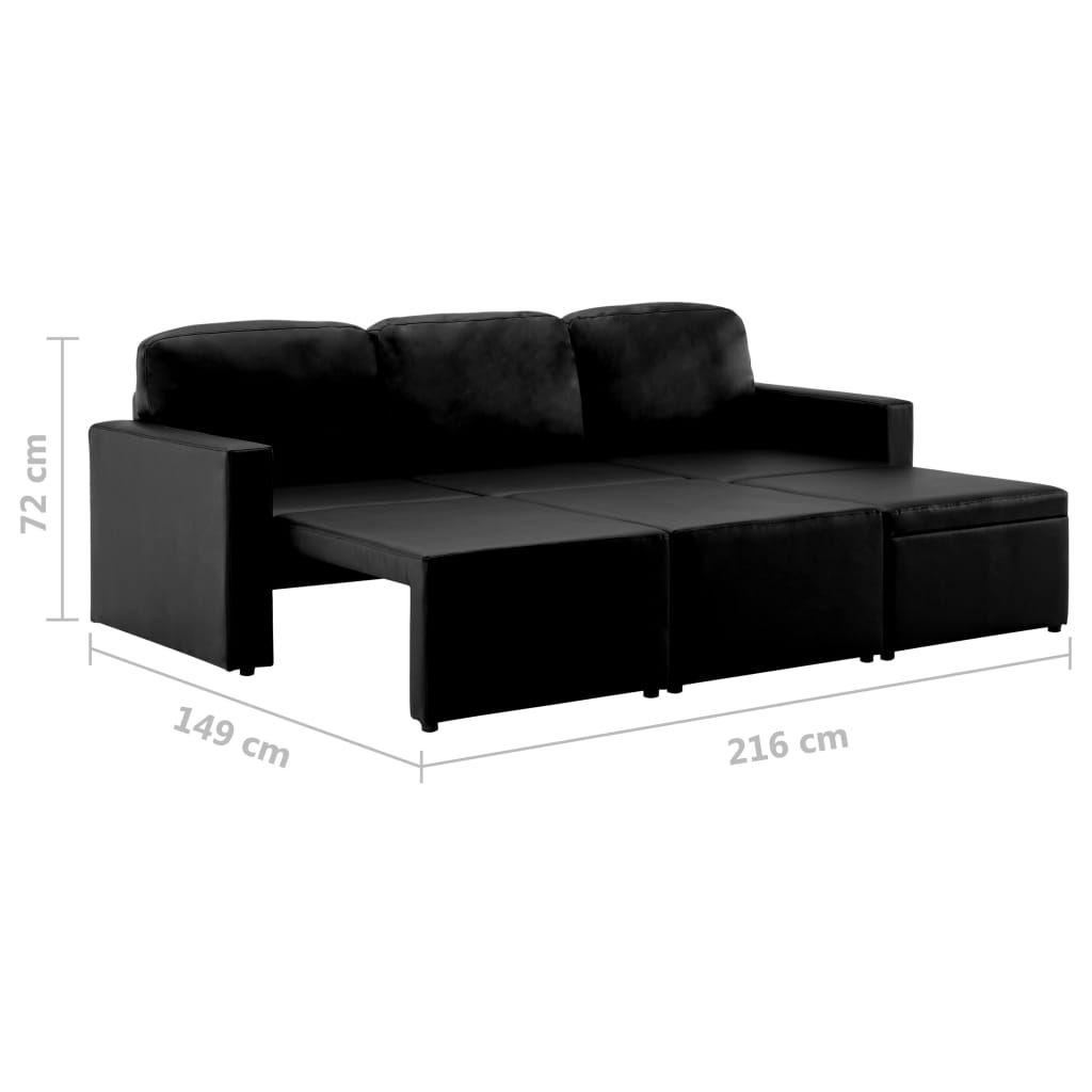 vidaXL 3-személyes fekete műbőr elemes kanapé