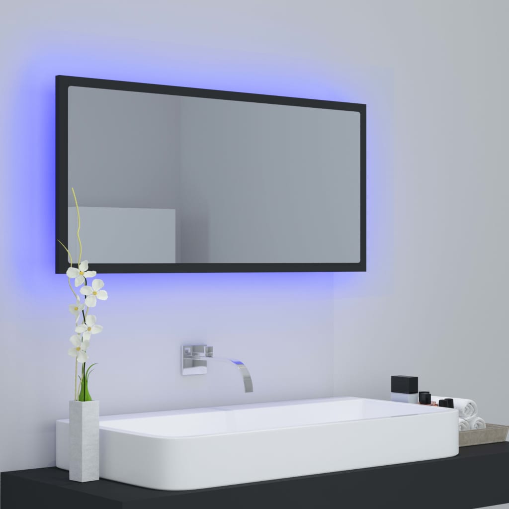 vidaXL szürke akril LED-es fürdőszobai tükör 90x8,5x37 cm
