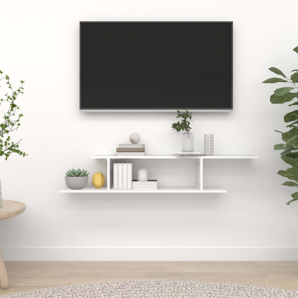 vidaXL fehér forgácslap fali TV-polc 125 x 18 x 23 cm