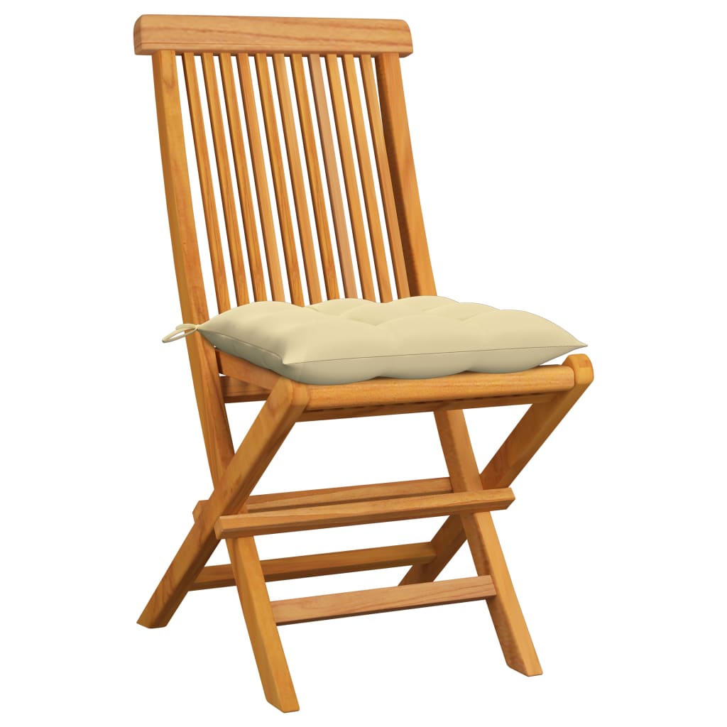 vidaXL 6 db tömör tíkfa kerti szék krémfehér színű párnával