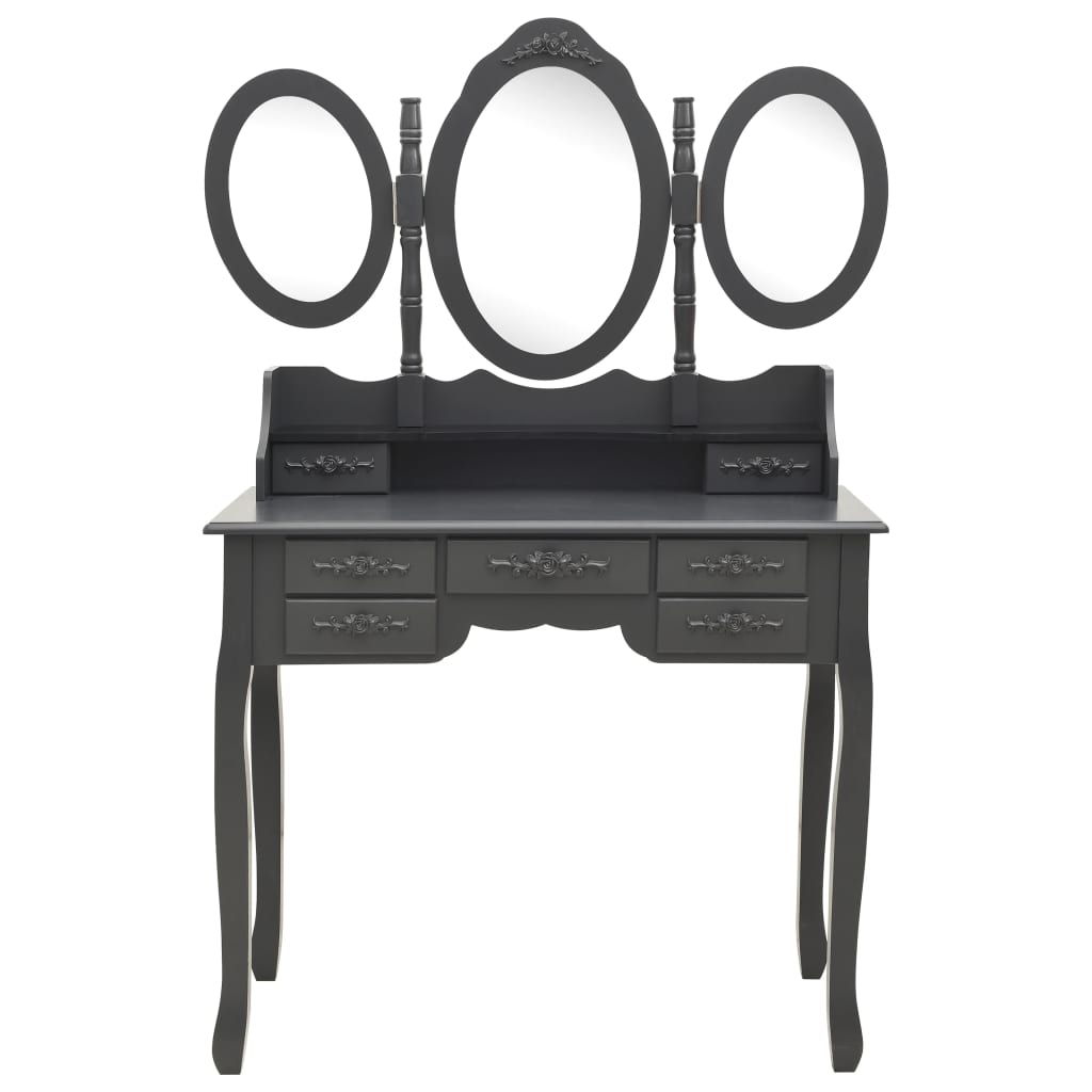 vidaXL szürke fésülködőasztal ülőkével és háromrészes tükörrel