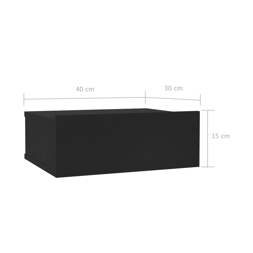 vidaXL fekete forgácslap úszó éjjeliszekrény 40 x 30 x 15 cm