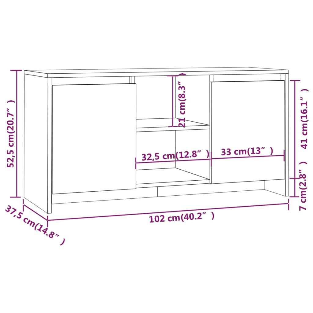 vidaXL betonszürke forgácslap TV-szekrény 102 x 37,5 x 52,5 cm