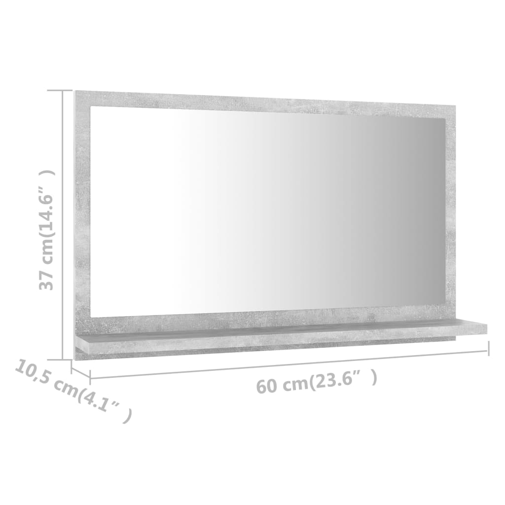 vidaXL betonszürke forgácslap fürdőszobai tükör 60 x 10,5 x 37 cm